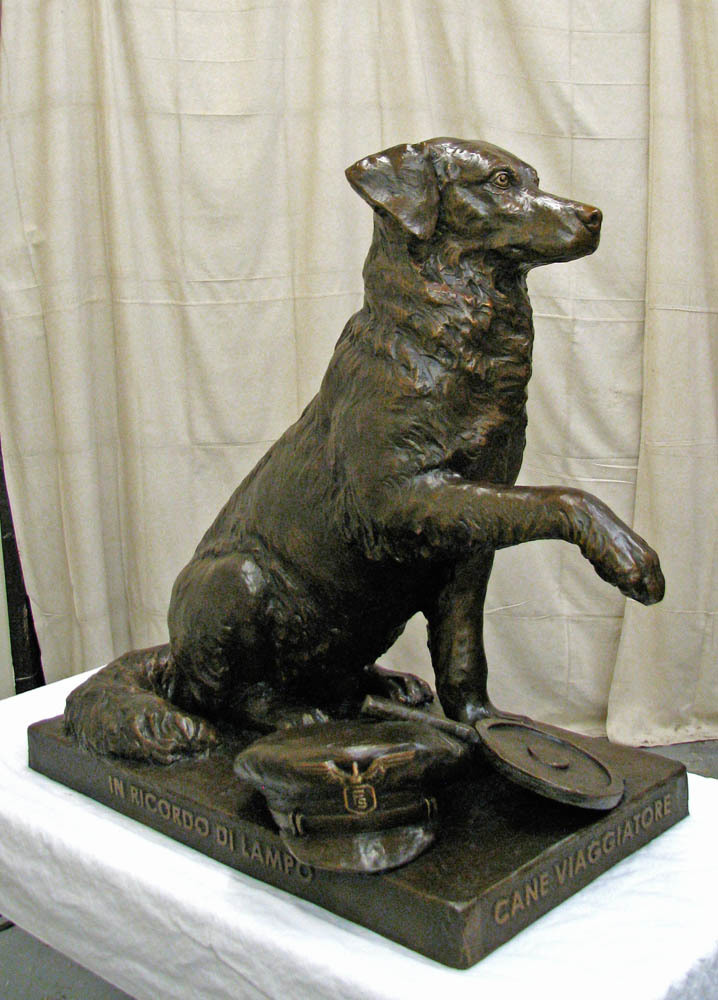 Lampo The Traveling Dog Bronze Portrait Statue by Lena Toritch
