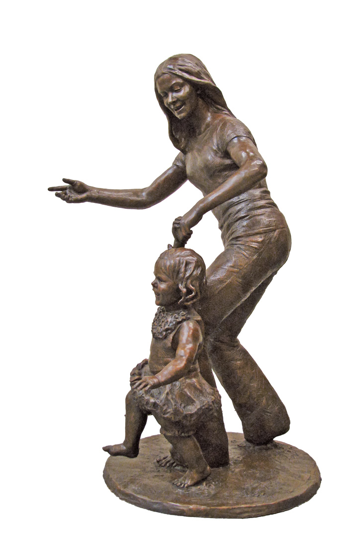 Life-size custom bronze portrait sculpture.Statue of 2 sisters by Lena Toritch
