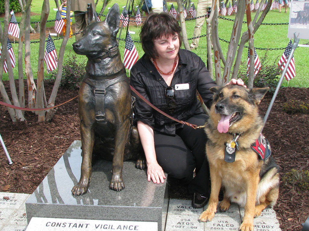 Lena Toritch with SOF K9 Custom Bronze Military Dog Memorial Statue