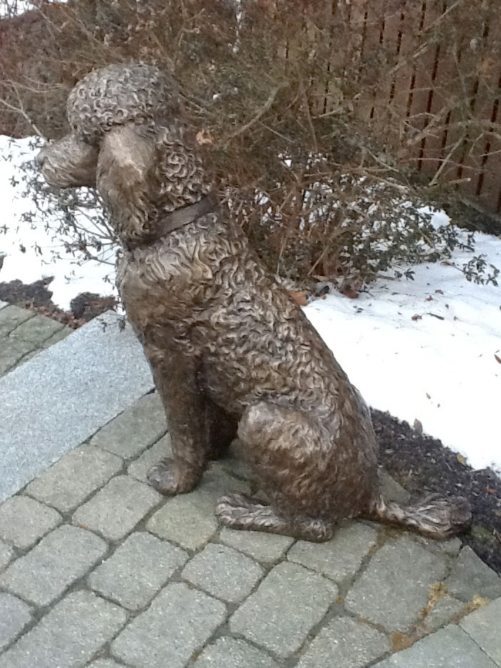 bronze dog portrait statue of standard poodle